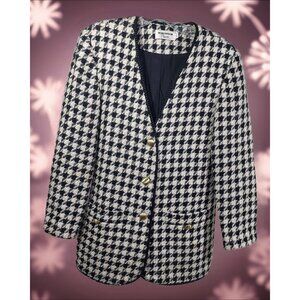 Blazer Houndstooth Retro Plymouth Size 6 Ornate Gold Buttons Professional Wear